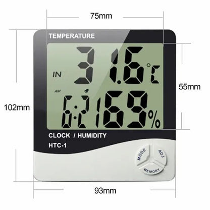 HTC-1 High Precision Large Screen Electronic Indoor Temperature, Humidity Thermometer with Clock and Alarm