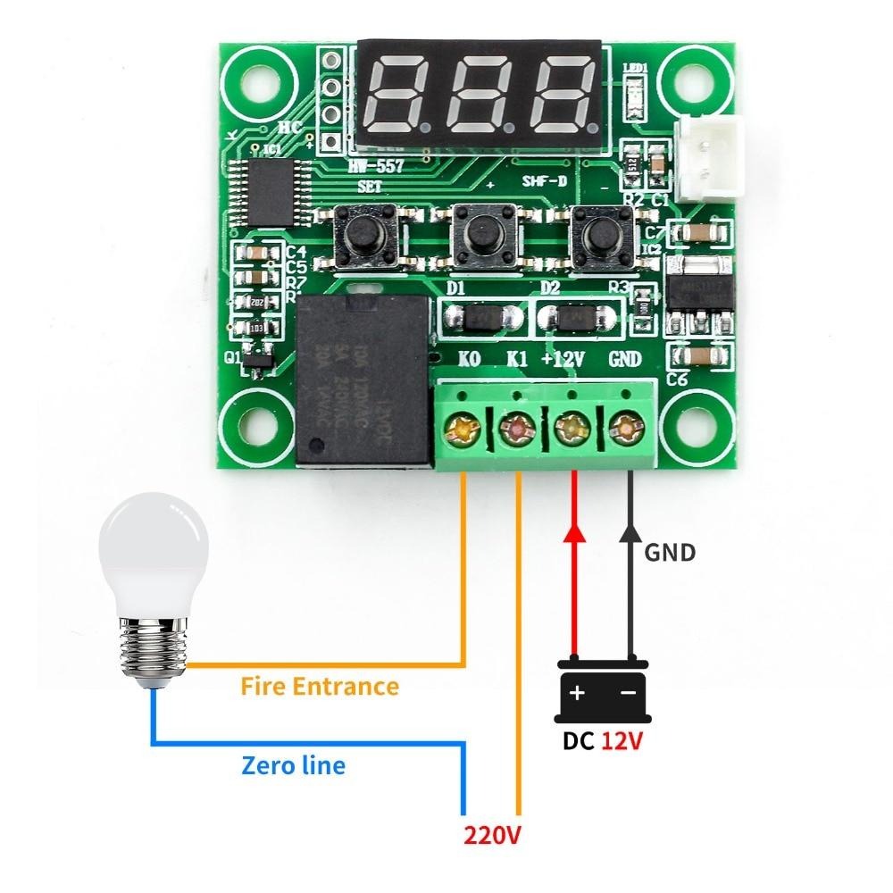 W1209 12V Digital Temperature Controller Module with Display and NTC Temperature Sensor