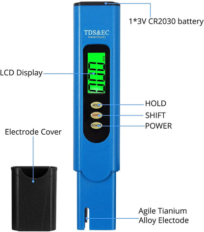 Blue Digital LCD TDS and EC Meter Conductivity Tester