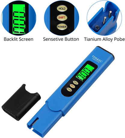 Blue Digital LCD TDS and EC Meter Conductivity Tester