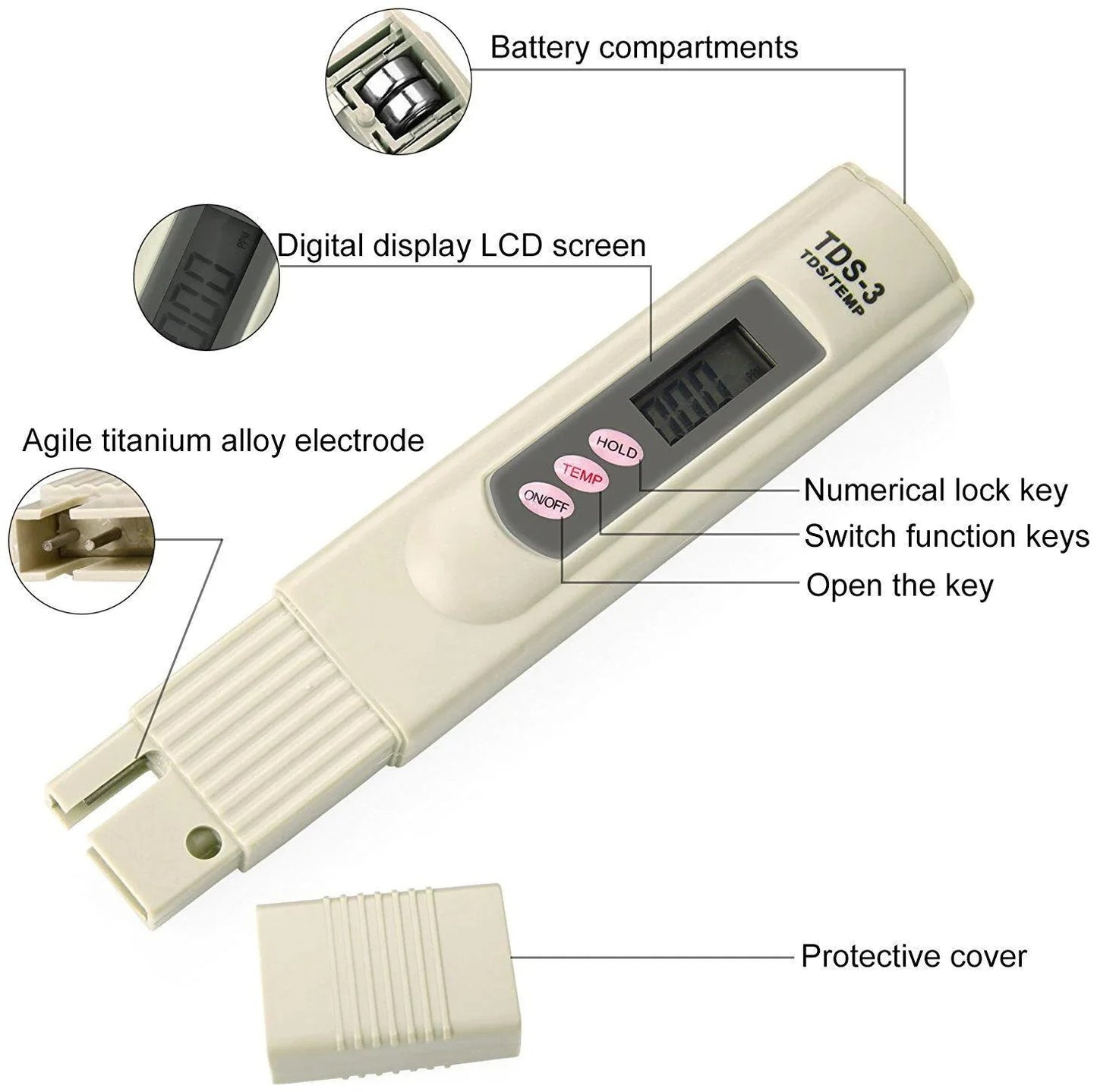 TDS-3 Water Quality Tester Purity Meter (Range: 0-9990ppm)