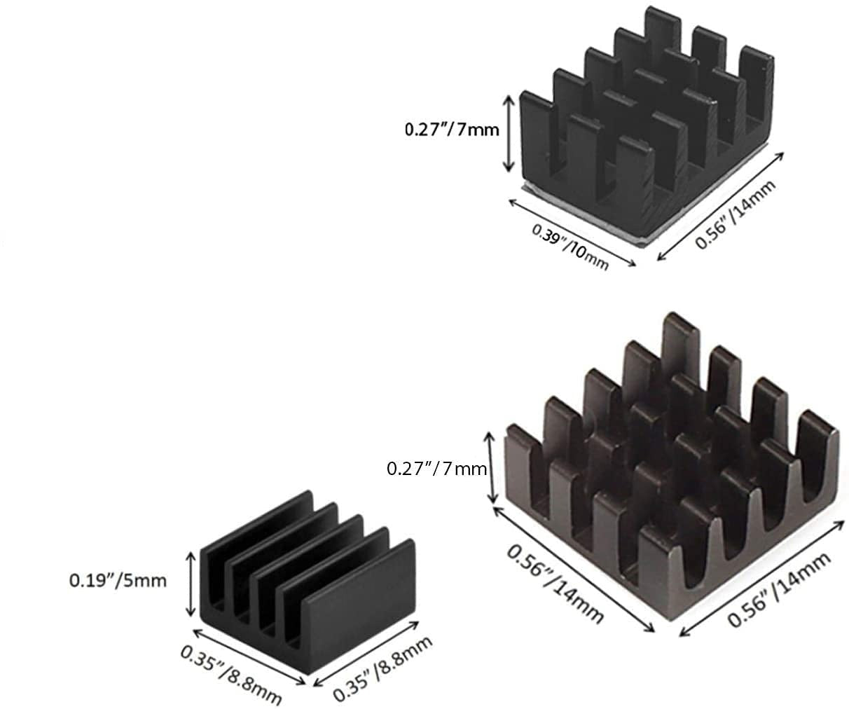 3 in 1 Black Aluminum Heatsink for Raspberry Pi 4