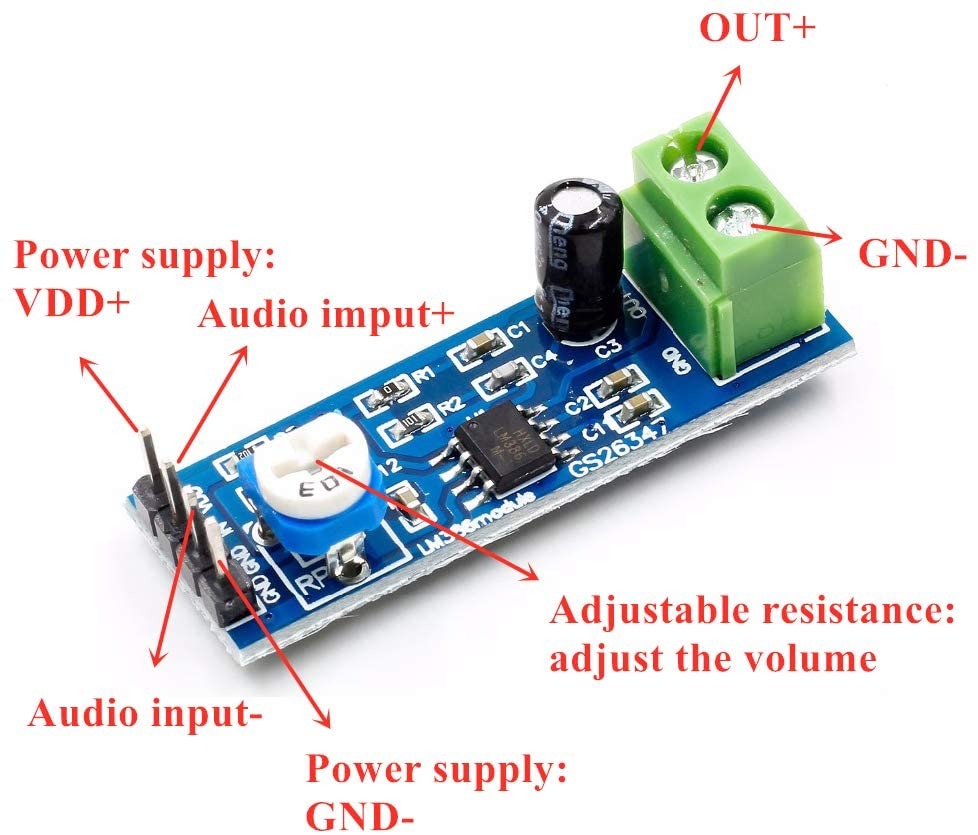 LM386 Audio Amplifier Module 200 Times Input 10K Adjustable Resistance