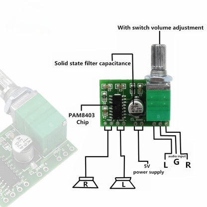 PAM8403 Mini 5V Audio Amplifier Board with Switch Potentiometer