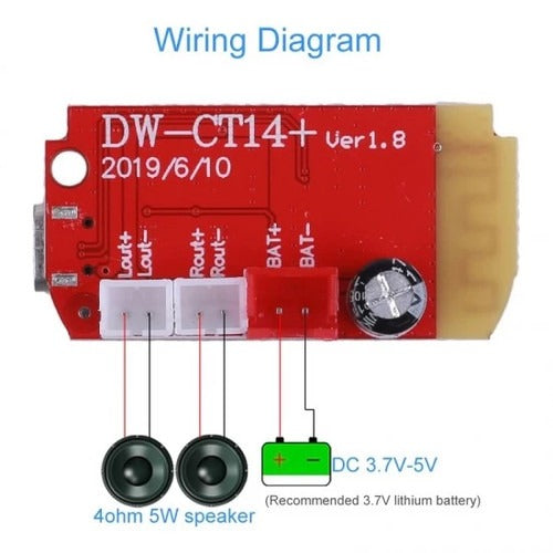 CT14 Bluetooth 4.2 F Class 5W+5W Stereo Audio Amplifier Module with Onboard Micro-USB battery Charging