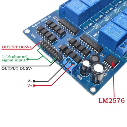 5V 16 Channel Optocoupler Relay Module LM2576 Power Supply