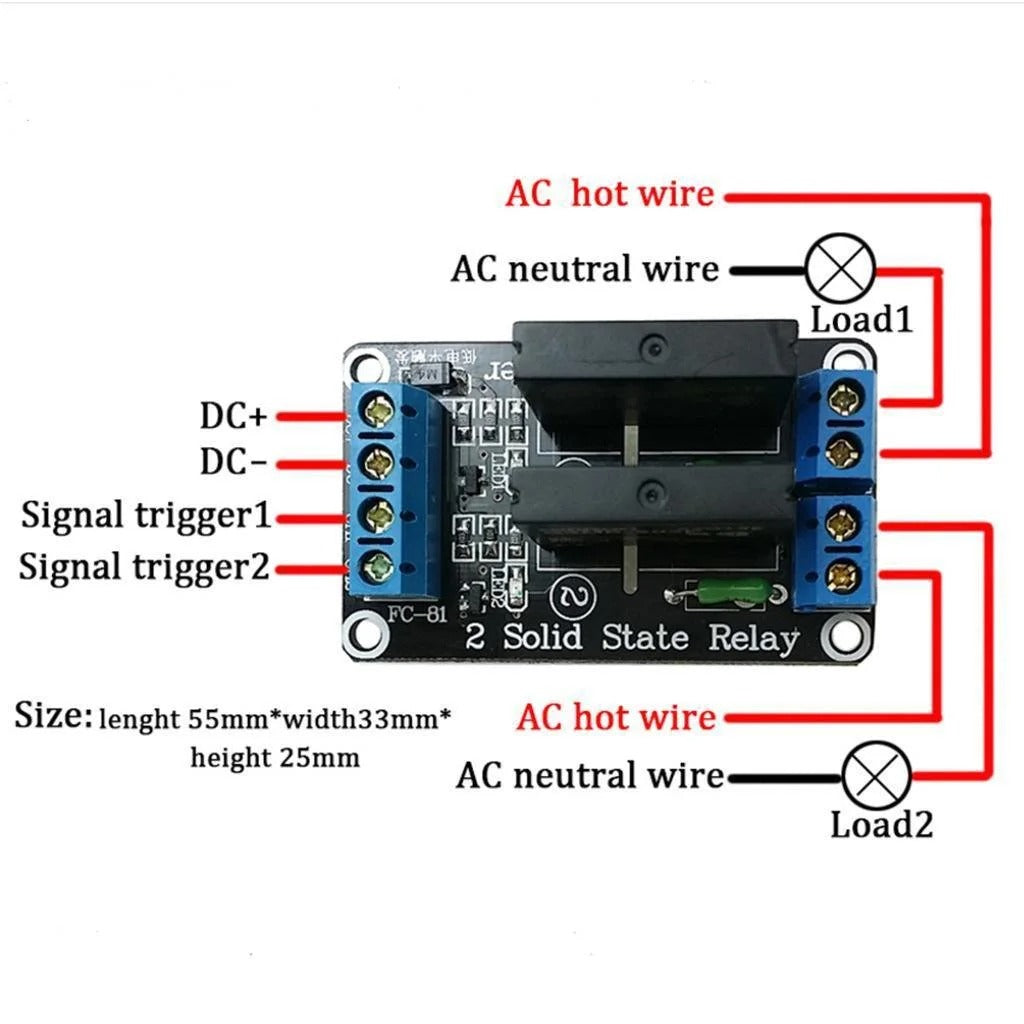 5V 2-Channel SSR Solid State Relay Module 240V 2A Output with Resistive Fuse