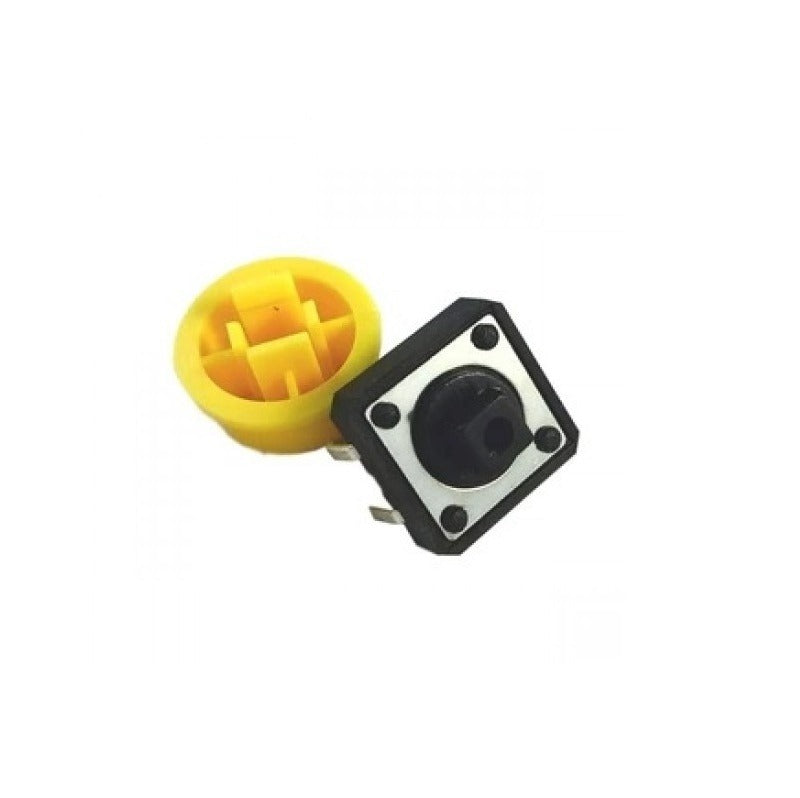 Momentary Tactile Push Button Switch 12x12x7.3mm with Yellow Round Cap – 5 Pcs