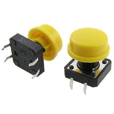 Momentary Tactile Push Button Switch 12x12x7.3mm with Yellow Round Cap – 5 Pcs