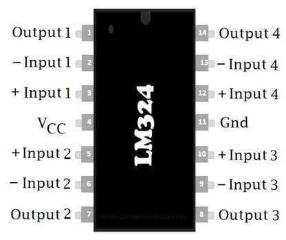 LM324 Low Power Quad Op-Amp IC DIP-14 Package – Pack of 3