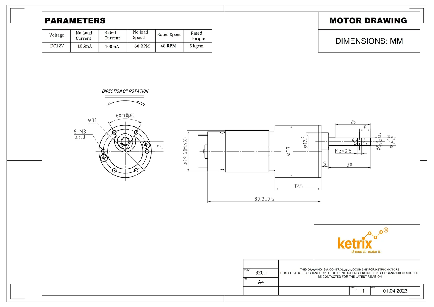 60 RPM 12V DC Johnson Geared Motor Grade-A