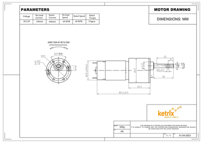 60 RPM 12V DC Johnson Geared Motor Grade-A