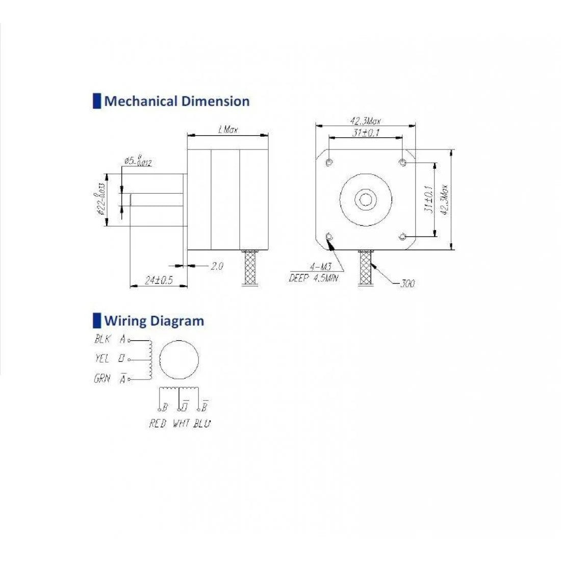 NEMA17 1.6kgcm 6 wire Unipolar Stepper Motor