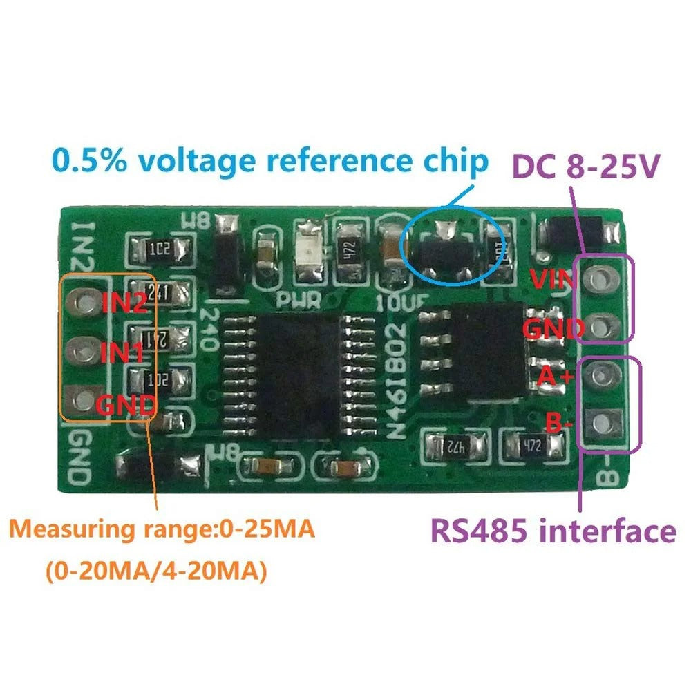 2ch 4-20mA Current Signal Acquisition Sampler Board RS485 Module