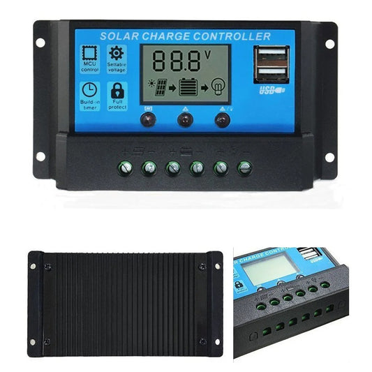 10A Solar Charge Controller for Solar Panel LCD Display with USB Port 12V/24V