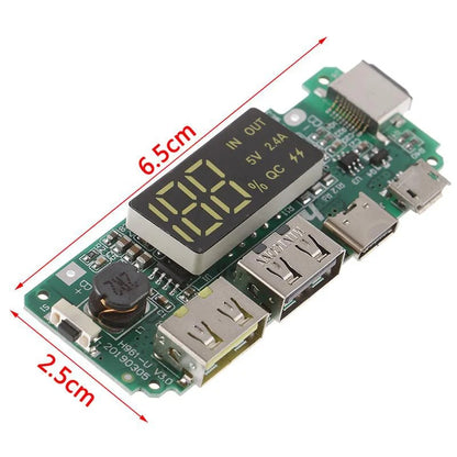 5V 2.4A Dual USB + Type-C + Micro + Lightning/Apple USB Power Bank With LED Display 18650 Charger Board