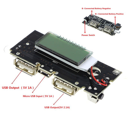 Mobile Power Boost DIY 18650 Lithium Battery Digital Dual USB with Display