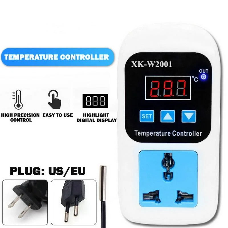 XK-W2001 AC110-220V Red Digital Thermostat Regulator Temperature Controller Microcomputer Socket with Probe 1m Cable EU Plug