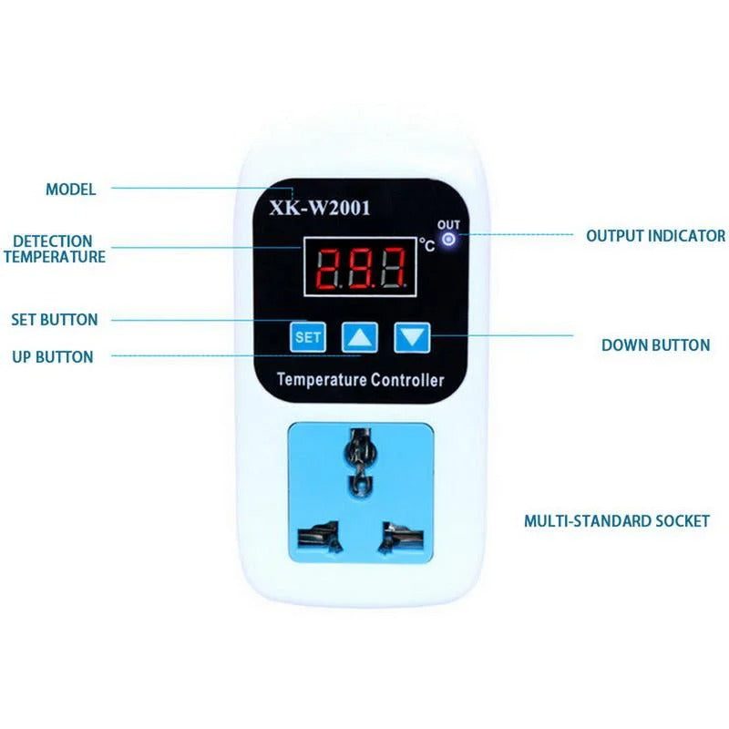 XK-W2001 AC110-220V Red Digital Thermostat Regulator Temperature Controller Microcomputer Socket with Probe 1m Cable EU Plug