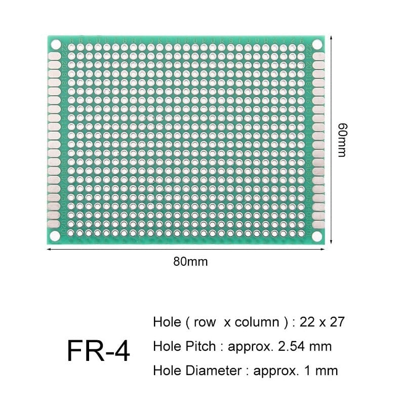 Single-Sided Universal PCB Prototype Board, 6x8 cm, 2.54mm Hole Pitch