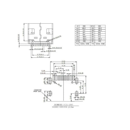 USB Type-C Female 16pin Reversible Connector