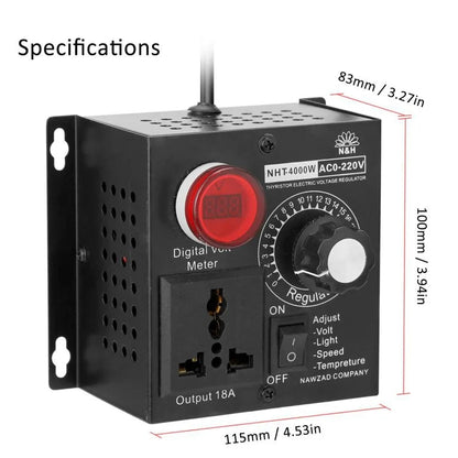 NHT-4000W Electronic Variable Voltage Regulator: AC 220V, Speed Motor Fan Control Controller (4000W)