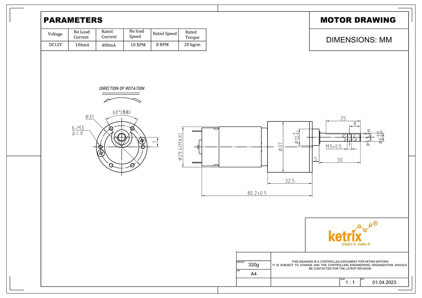 Grade-A 12V DC Johnson Geared Motor - 10 RPM