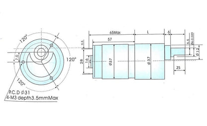 12V DC RS-37-555 Side Shaft Geared Motor - 500 RPM