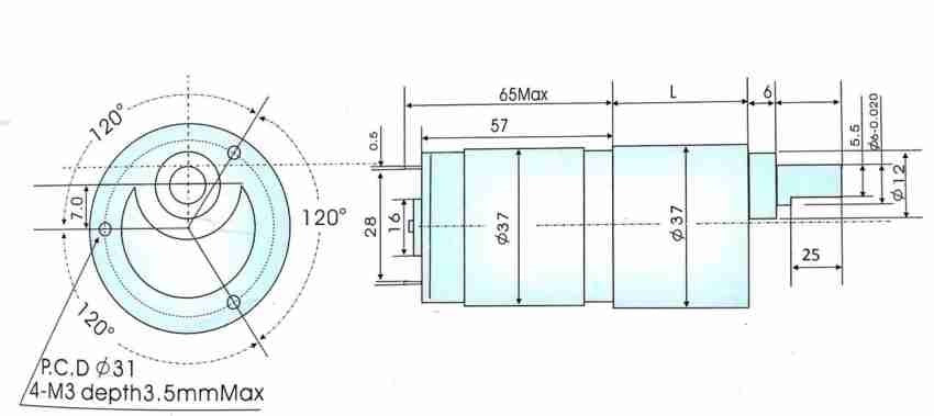 12V DC RS-37-555 Side Shaft Geared Motor - 60 RPM