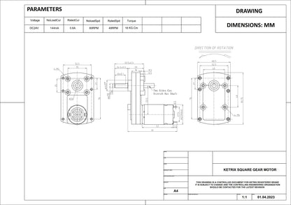 High Torque 24V DC Square Gear Geared Motor - 60 RPM