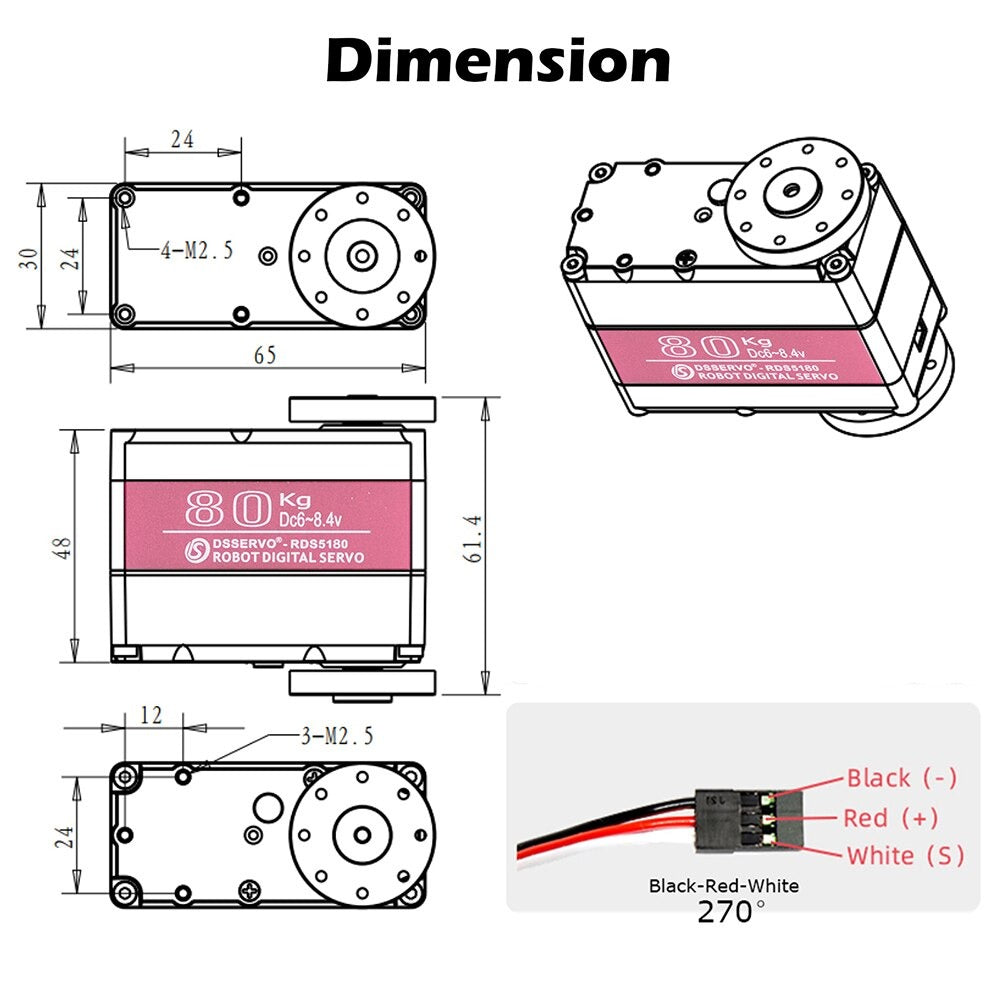 RDS5180 Metal Gear Servo Motor - 80 Kg Torque