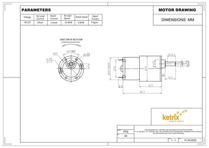 12V Offside Geared Motor - 10 RPM, High Torque