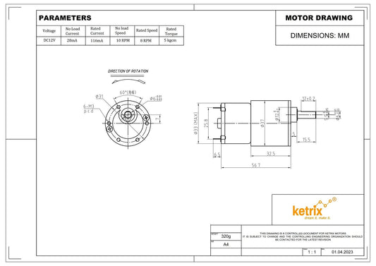 12V Offside Geared Motor - 10 RPM, High Torque