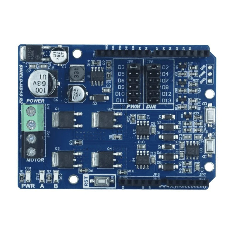 Cytron 10A 7V-30V DC Motor Driver Shield – MD10 Arduino Compatible