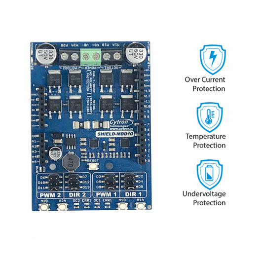 Cytron 10A 7V-30V DC Motor Driver Shield – MD10 Arduino Compatible