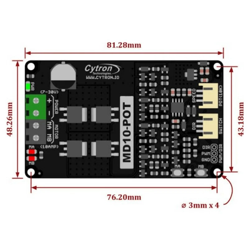 Cytron 10A Switch Control Potentiometer DC Motor Driver - 7V to 30V (MD10POT)