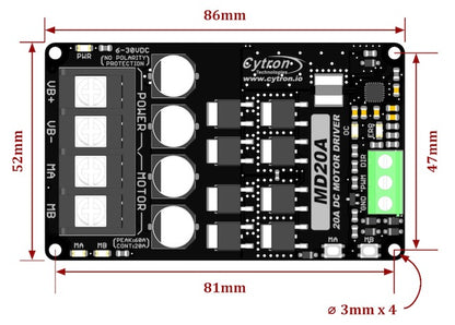 Cytron 20Amp DC Motor Driver - 6V to 30V (Model: MD20A)