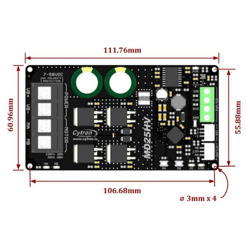 Cytron 25A DC Motor Driver with Switch Control Potentiometer - 7V to 58V (MD25HV POT)