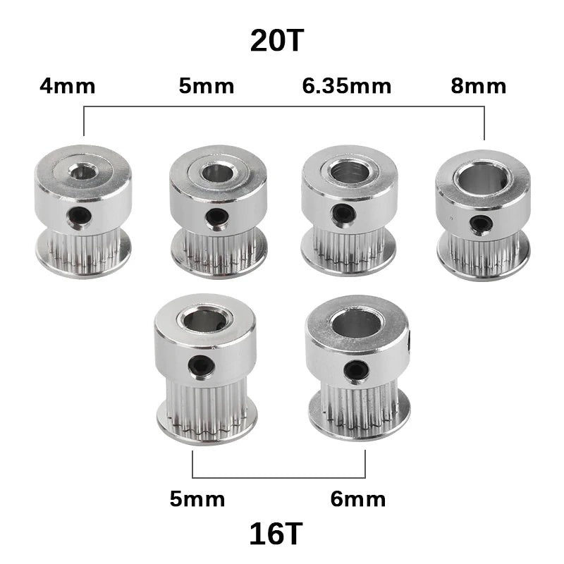 Aluminum GT2 Timing Pulley - 20 Tooth, 6.35mm Bore, for 6mm Belt