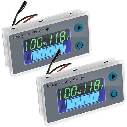 Universal LCD Car Battery Level Capacity Indicator (10-100V) with Temperature Monitor and Buzzer Alarm