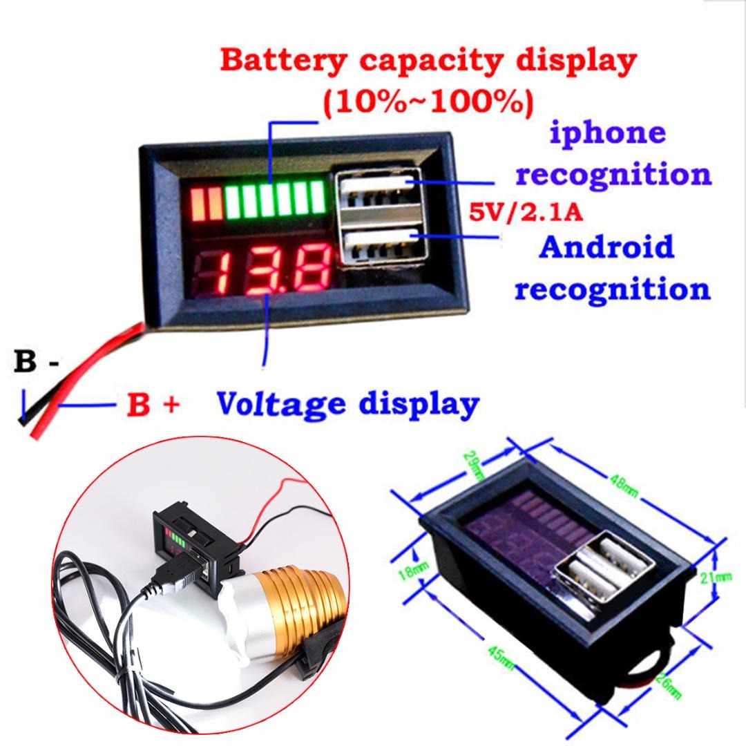 Universal Dual USB Digital Voltmeter and Battery Indicator Display Module (12V)