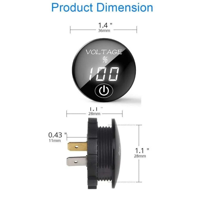 Digital Voltmeter Battery Capacity Indicator (DC 5V-48V) for Car Motorcycle with ON/OFF Touch Switch