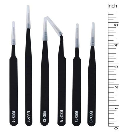 6-Piece Set of Anti-Static Tweezers – ESD 10 to ESD 15