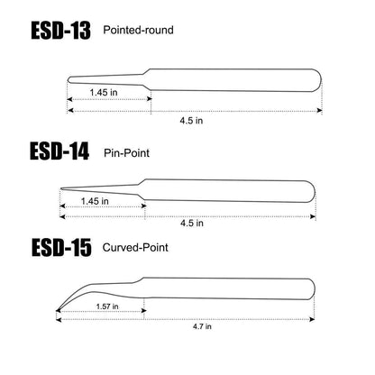 6-Piece Set of Anti-Static Tweezers – ESD 10 to ESD 15